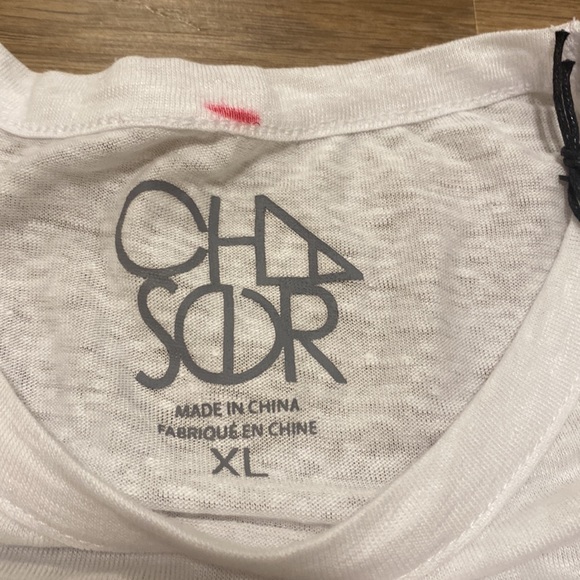 NWT Chaser Burnout White Tee with Embroidered Neon Lips - Picture 2 of 7